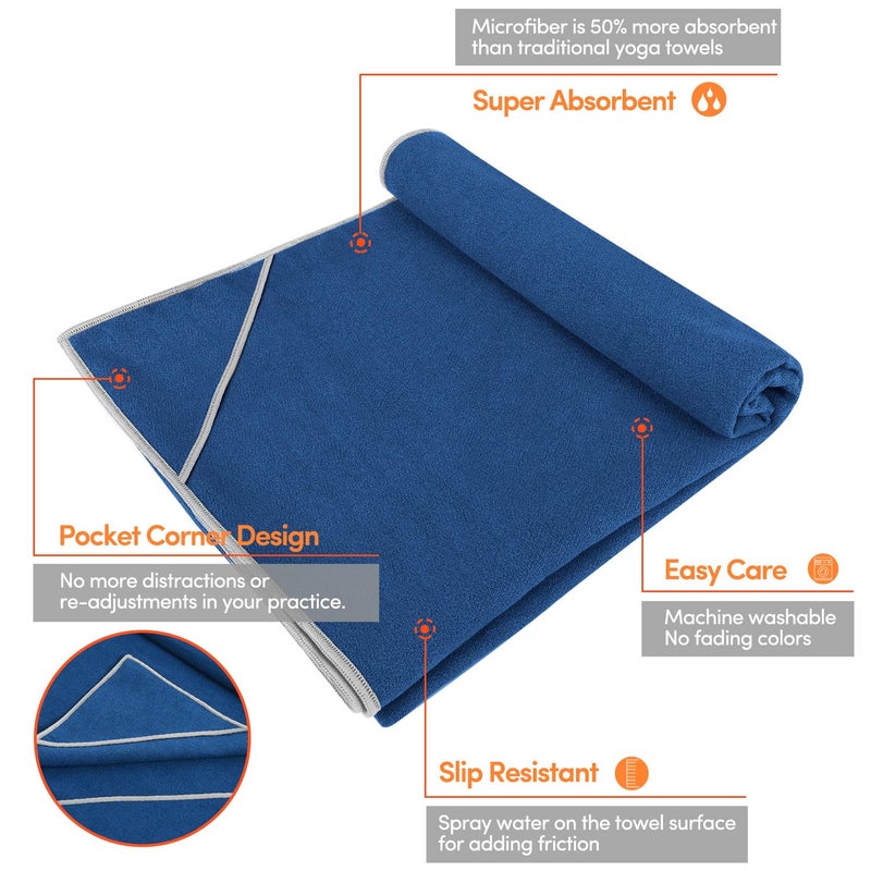 IUGA Non Slip Yoga Towel, Extra Thick Hot Yoga Towel + Hand Towel 2in1 Set with Corner Pockets Design, 100% Microfiber â€“ Non Slip, Super Absorbent and Quick Dry - Image 2